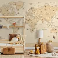 Safari Adventure World Map Kids Wallpaper Mural 1