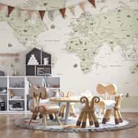 Safari Adventure World Map Kids Wallpaper Mural 2