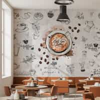 Watercolor Capuccino Art Coffee Shop Wallpaper Mural 1