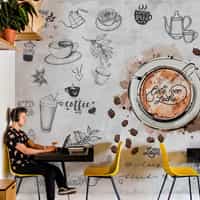 Watercolor Capuccino Art Coffee Shop Wallpaper Mural 2