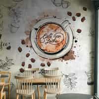 Watercolor Capuccino Art Coffee Shop Wallpaper Mural 3
