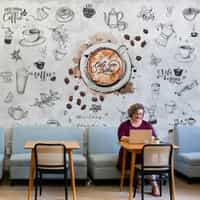 Watercolor Capuccino Art Coffee Shop Wallpaper Mural 4