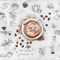 Watercolor Capuccino Art Coffee Shop Wallpaper Mural 6