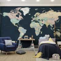 Political World Map Dark Background Wallpaper Mural 3