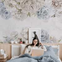 Elegant Pastel Peony Floral Wallpaper Mural  1