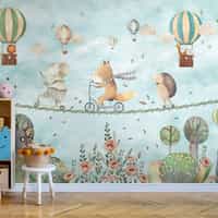 Whimsical Woodland Animals and Balloons Wall Mural 3