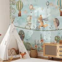 Whimsical Woodland Animals and Balloons Wall Mural 4