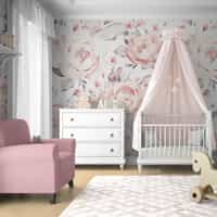 Kids Blush Floral Watercolor Peony Wall Mural 2