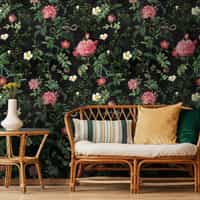 Vintage Botanical Floral Garden Dark Wallpaper Mural 1
