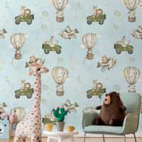 Kids Cute Cartoon Animals in Planes Pattern Wallpaper Mural 1