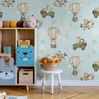 Kids Cute Cartoon Animals in Planes Pattern Wallpaper Mural 2