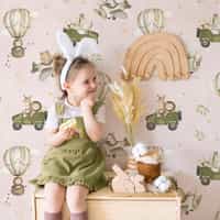 Kids Cute Cartoon Animals in Planes Pattern Wallpaper Mural 1