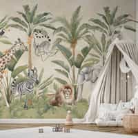 Kids Safari Animals Jungle Scene Wallpaper Mural 3