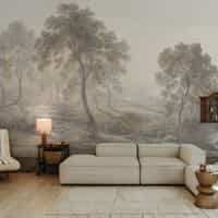Serene Misty Mountain and River Landscape Wall Mural 1
