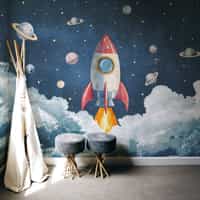 Kids Rocket Ship Cosmic Wallpaper Mural 1