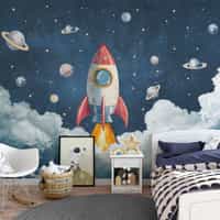 Kids Rocket Ship Cosmic Wallpaper Mural 2