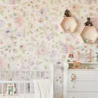 Kids Romantic Watercolor Floral Wallpaper Mural 1