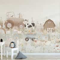 Kids Pastel Farm Animals Wallpaper Mural 1