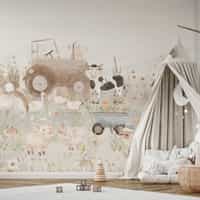 Kids Pastel Farm Animals Wallpaper Mural 2