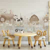 Kids Pastel Farm Animals Wallpaper Mural 3
