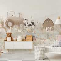 Kids Pastel Farm Animals Wallpaper Mural 4