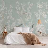 Elegant Chinoiserie Birds and Leaves Wallpaper Mural 3
