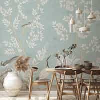 Elegant Chinoiserie Birds and Leaves Wallpaper Mural 4