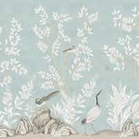 Elegant Chinoiserie Birds and Leaves Wallpaper Mural 7