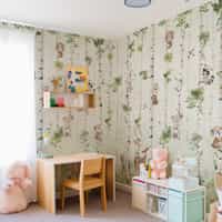 Cute Animals and Birch Tree Kids Wallpaper 4