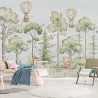 Cute Forest Animals with Balloon Wallpaper Mural 1