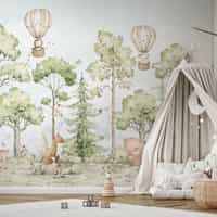 Cute Forest Animals with Balloon Wallpaper Mural 3