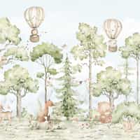 Cute Forest Animals with Balloon Wallpaper Mural 6