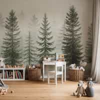 Misty Pine Forest Nature Landscape Wallpaper Mural 1