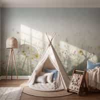 Kids Whimsical Fox Meadow Floral Wallpaper Mural 1