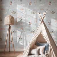 Kids Watercolor Panda Airplane Clouds Wallpaper Mural 1