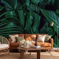 Tropical Wallpaper Mural with Dark Green Foliage 1