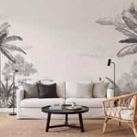 Black and White Tropical Toile Wallpaper Mural 3