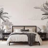 Black and White Tropical Toile Wallpaper Mural 4