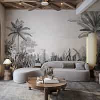Black and White Tropical Toile Wallpaper Mural 2
