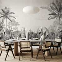 Black and White Tropical Toile Wallpaper Mural 1