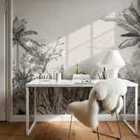 Black and White Tropical Toile Wallpaper Mural 7