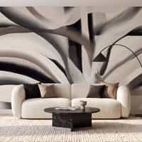 Black and Cream Abstract Brushstroke Wallpaper Mural 1