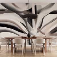 Black and Cream Abstract Brushstroke Wallpaper Mural 3