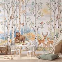 Woodland Animals Birch Forest Wallpaper Mural 1