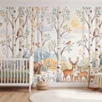 Woodland Animals Birch Forest Wallpaper Mural 2