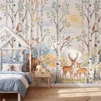 Woodland Animals Birch Forest Wallpaper Mural 3