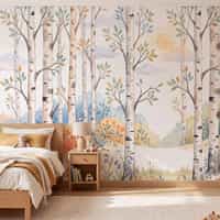 Watercolor Birch Forest Wallpaper Mural 1