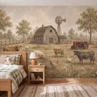 Vintage Farm Animal Wallpaper Mural 3