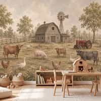 Vintage Farm Animal Wallpaper Mural 4
