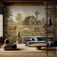 Vintage Farm Animal Wallpaper Mural 1